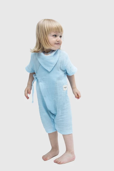 Müslin Uzun Kimono Tulum Bebek Mavisi - Resim 2