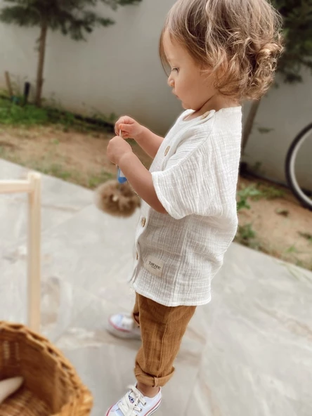 Müslin Cepli Pantolon Camel Kahverengi ürün görseli 1