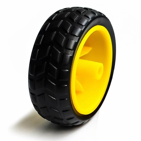 TT Tekerlek 2.5x6,8cm Plastik Sarı Oyuncak Araba Rubber Lastik Robot Tekerlek Akılı Araç Oyuncak ürün görseli 1
