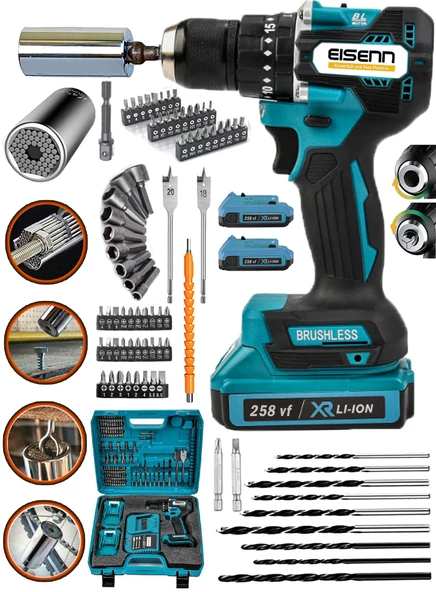Eisenn Germany Technology 258 Vf 20 Ah Fırçasız Bl Motor Çift Akülü Matkap Set Üniversal Soket Hediyeli ürün görseli 1