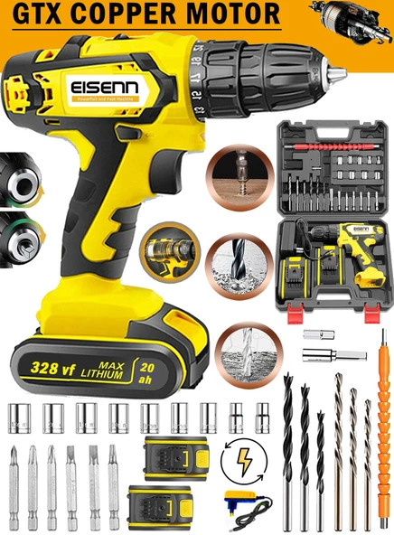 Eisenn Germany Technology S-COUPE 328 Vf 20 Ah Metal Şanzıman Çift Akülü Vidalama Matkap Uç Set Hediyeli ürün görseli 1