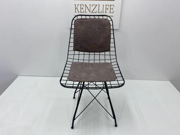 Knsz kafes tel sandalyesi 1 li mazlum syhgri işlemeli kumaş sırtminderli ofis cafe bahçe mutfak ürün görseli 1