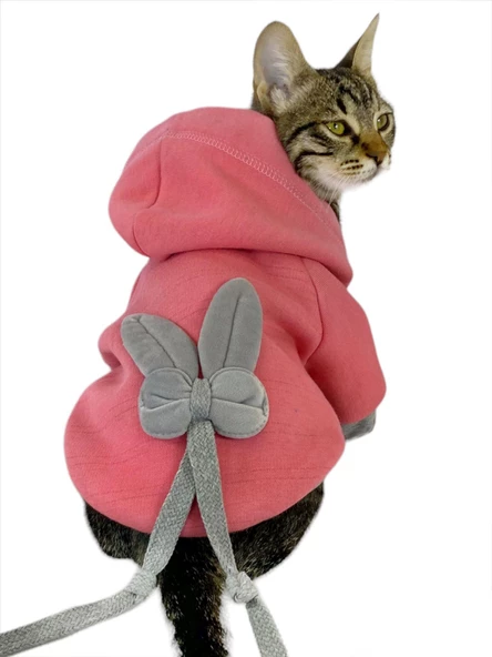 Pinky Rabbit Sweatshirt Kapşonlu Kedi Kıyafeti Kedi Sweatshirt ürün görseli 1