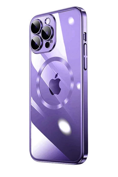 Apple iPhone 14 Pro Max Kılıf Kamera ve Lens Korumalı Magsafe Şeffaf Renkli Çerçeveli Sert PC Lüx Kapak ürün görseli 1