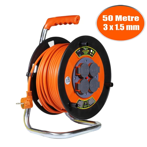 Bylion 50 Metre 3x1.5 mm Seyyar Makaralı Uzatma Kablosu Kapaklı Termal Sigortalı ürün görseli 1