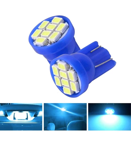 2 ADET BUZ MAVİ RENK MiNi DİPSİZ T10 LED PARK AMPULÜ 8 LEDLİ ürün görseli 1