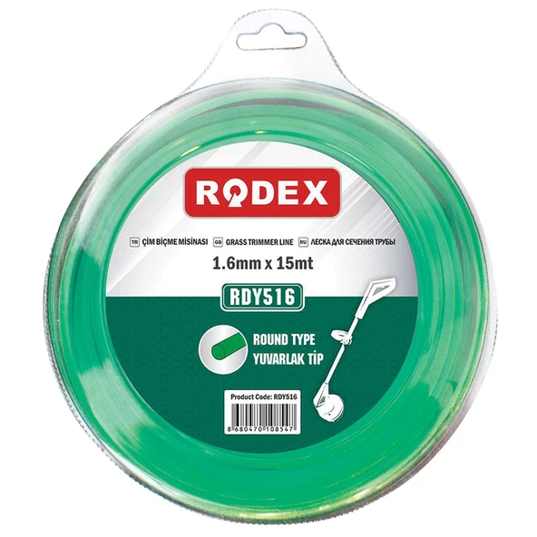 Rodex RDY516 Misina Motorlu Tırpan Yuvarlak Misina 1.6 mm 15 Metre Yeşil ürün görseli 1