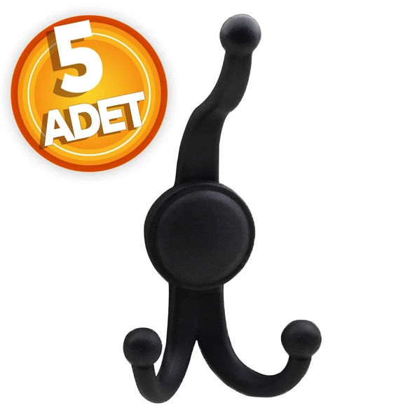 Karataş Askılık Portmanto Vestiyer Banyo Dolap Elbise Askısı Sert Plastik Siyah (5 ADET) ürün görseli 1