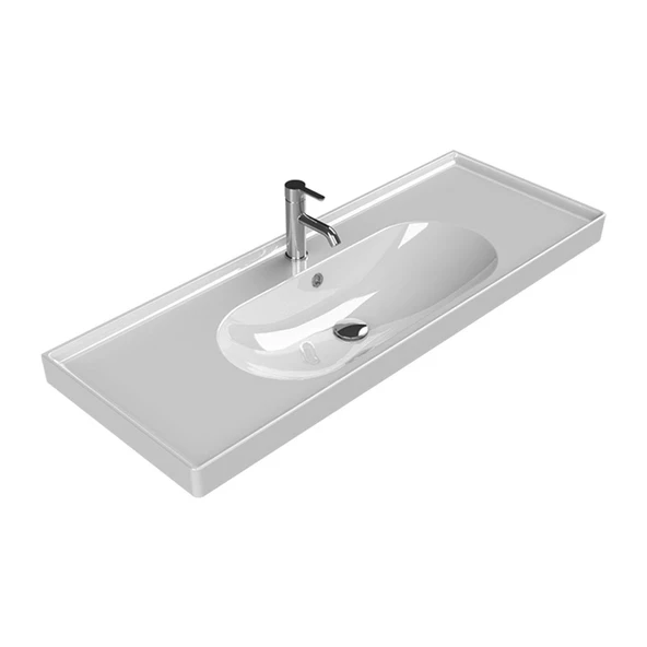 Turkuaz Ceratyle Arya Etajer Uyumlu Damlalıklı Lavabo 120*45 cm ürün görseli 1