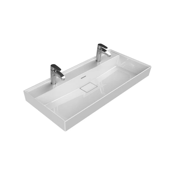 Turkuaz Cerastyle Sharp Etajer Uyumlu Lavabo Damlalıklı 100 48 cm (Çift Batarya Delikli) ürün görseli 1