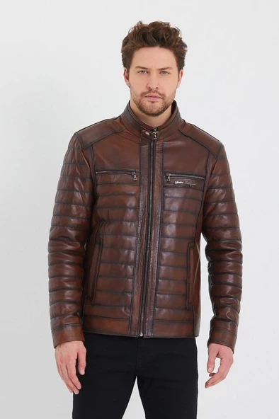 Fındık Renk Şişme Model Erkek Spor Deri Mont ürün görseli 1