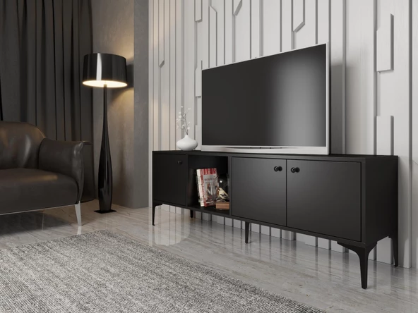 Wood'n Love Hira 160 Cm Metal Ayaklı Tv Ünitesi - Siyah / Siyah ürün görseli 1