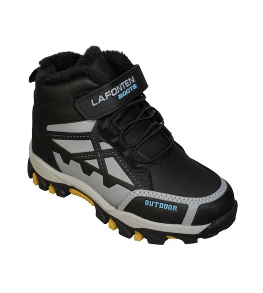 YAZKIŞ Çocuk Siyah Gri Çırtlı İçi kürklü Termo Kaymaz Taban Outdoor Spor Bot ürün görseli 1