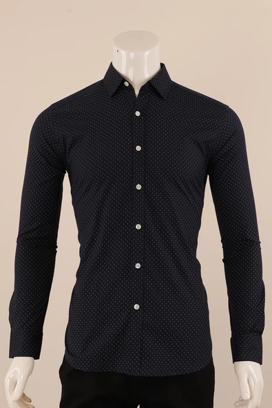 Uzun Kol Slim Fit Desenli Gömlek ürün görseli 1