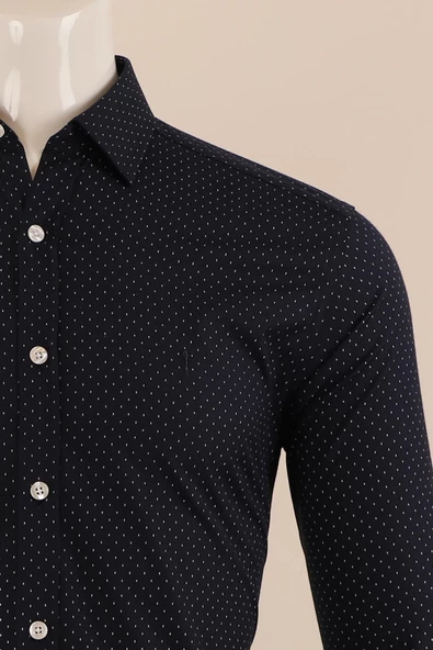 Uzun Kol Slim Fit Desenli Gömlek - Resim 5