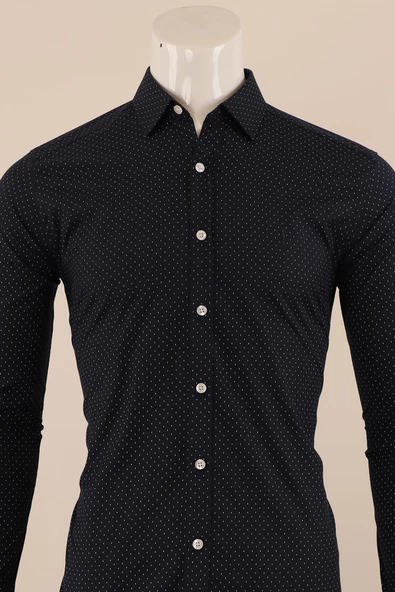 Uzun Kol Slim Fit Desenli Gömlek - Resim 3