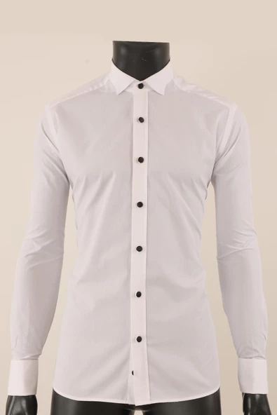 Uzun Kol Slim Fit Damatlık Beyaz Gömlek ürün görseli 1