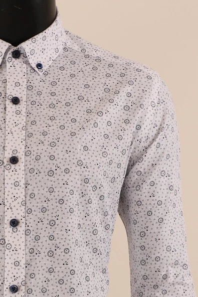 Uzun Kol Slim Fit Desenli Gömlek - Resim 5