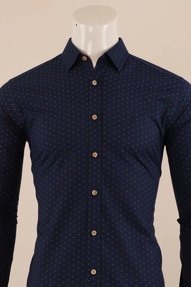 Uzun Kol Slim Fit Desenli Gömlek - Resim 3