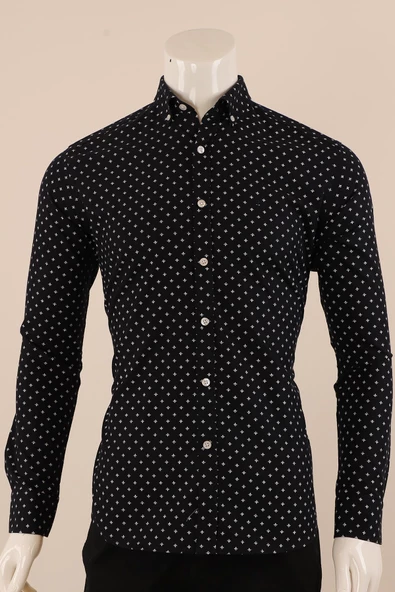 Uzun Kol Slim Fit Desenli Gömlek - Resim 2