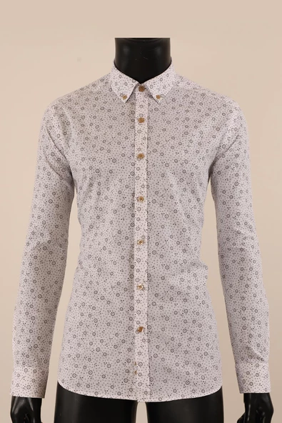 Uzun Kol Slim Fit Desenli Gömlek - Resim 6