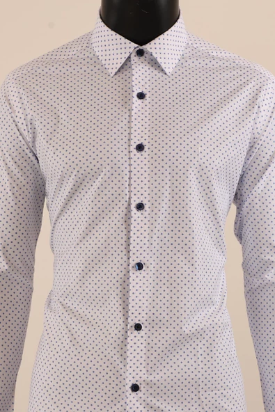 Uzun Kol Slim Fit Desenli Gömlek - Resim 3