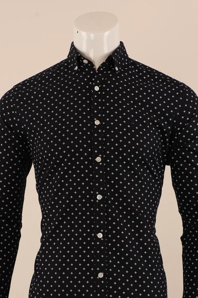 Uzun Kol Slim Fit Desenli Gömlek - Resim 3