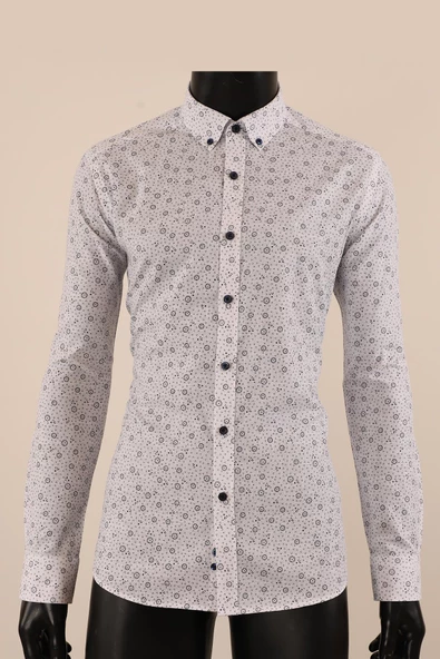 Uzun Kol Slim Fit Desenli Gömlek ürün görseli 1