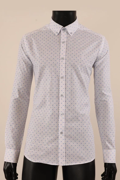 Uzun Kol Slim Fit Desenli Gömlek - Resim 10
