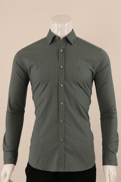 Uzun Kol Slim Fit Desenli Gömlek ürün görseli 1