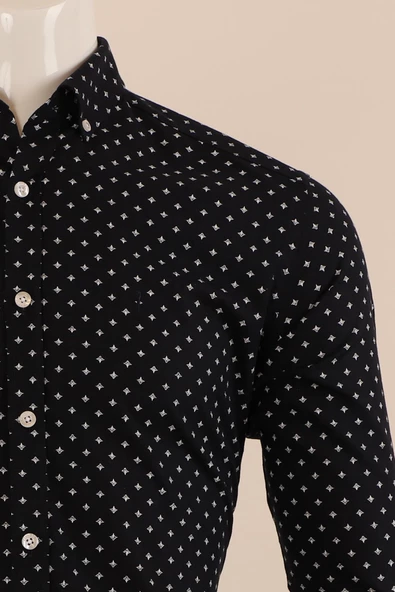 Uzun Kol Slim Fit Desenli Gömlek - Resim 5