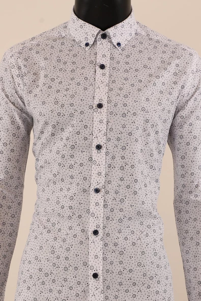 Uzun Kol Slim Fit Desenli Gömlek - Resim 3