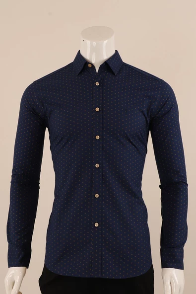 Uzun Kol Slim Fit Desenli Gömlek - Resim 2