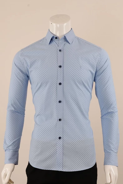 Uzun Kol Slim Fit Desenli Gömlek ürün görseli 1