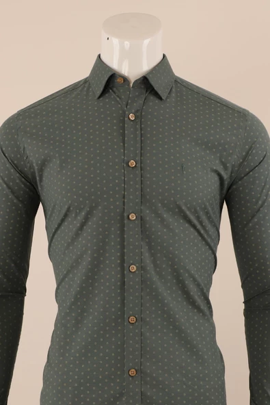 Uzun Kol Slim Fit Desenli Gömlek - Resim 7