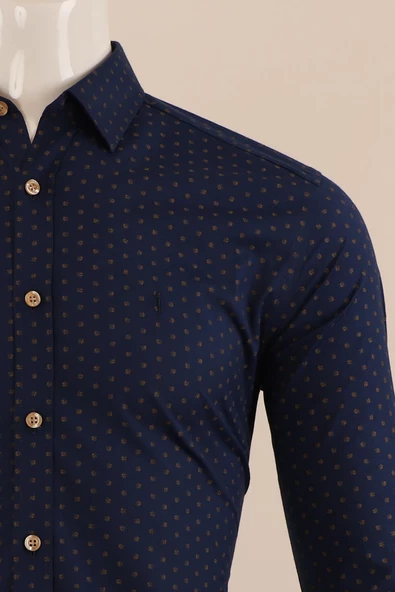 Uzun Kol Slim Fit Desenli Gömlek - Resim 5