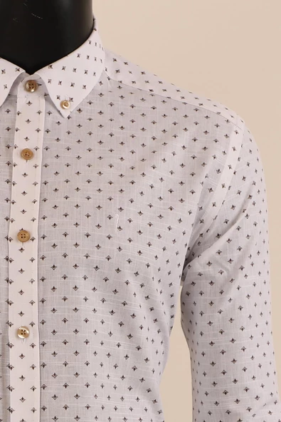 Uzun Kol Slim Fit Desenli Gömlek - Resim 9