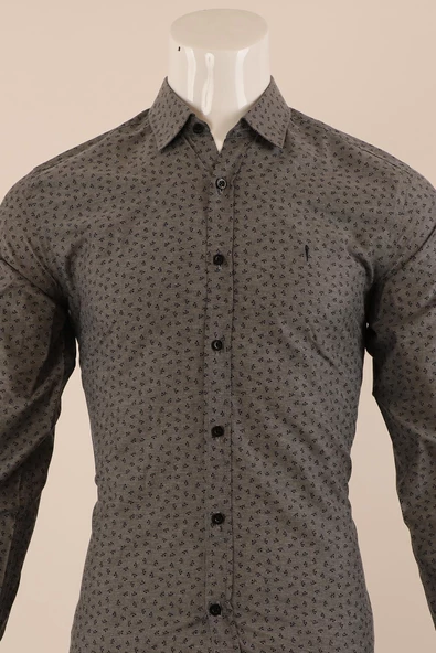 Uzun Kol Slim Fit Desenli Gömlek - Resim 3