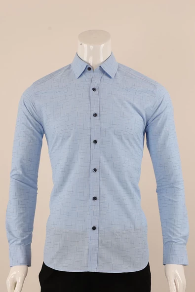 Uzun Kol Slim Fit Desenli Gömlek ürün görseli 1