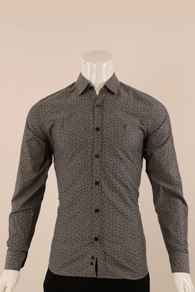 Uzun Kol Slim Fit Desenli Gömlek - Resim 2