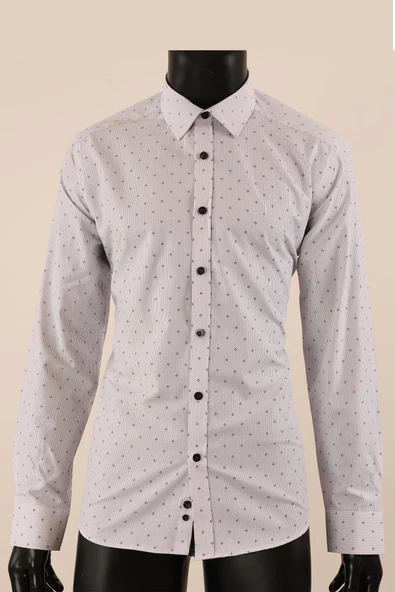 Uzun Kol Slim Fit Desenli Gömlek - Resim 6