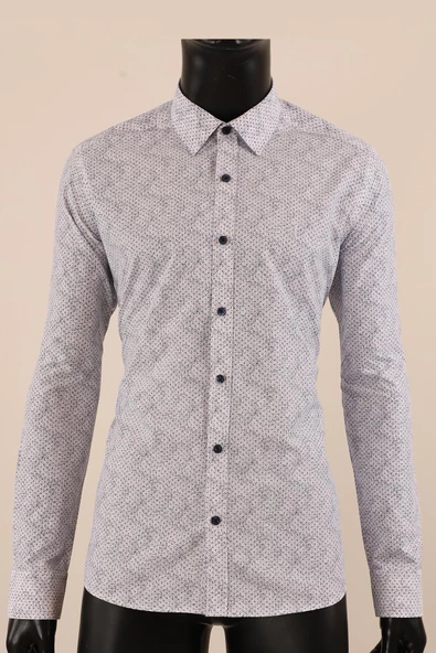 Uzun Kol Slim Fit Desenli Gömlek - Resim 2