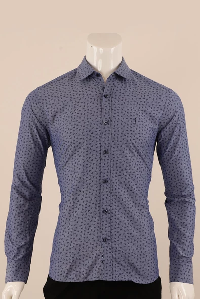 Uzun Kol Slim Fit Desenli Gömlek - Resim 10