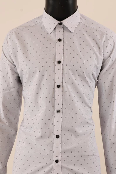 Uzun Kol Slim Fit Desenli Gömlek - Resim 7