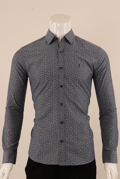Uzun Kol Slim Fit Desenli Gömlek - Resim 6