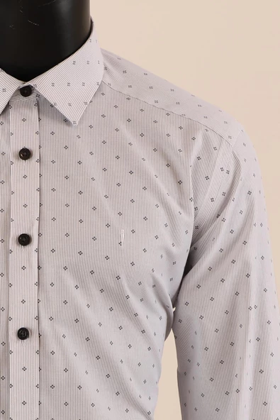 Uzun Kol Slim Fit Desenli Gömlek - Resim 9