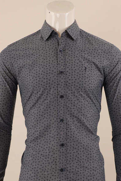 Uzun Kol Slim Fit Desenli Gömlek - Resim 7