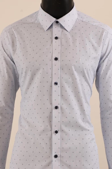 Uzun Kol Slim Fit Desenli Gömlek - Resim 3