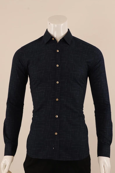 Uzun Kol Slim Fit Desenli Gömlek - Resim 2