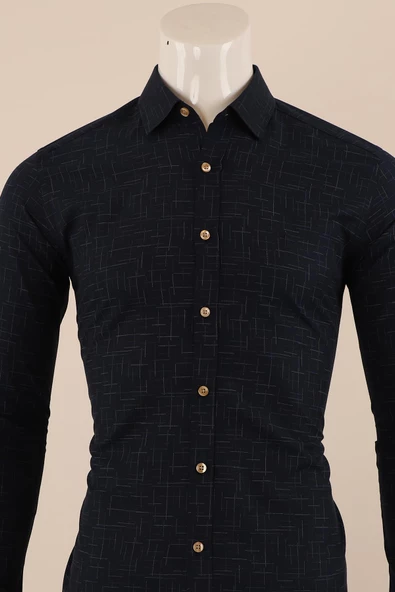Uzun Kol Slim Fit Desenli Gömlek - Resim 3